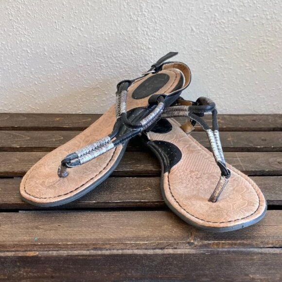 B.O.C. Born Concept Black/Pewter Sandals Cersei Slingback Flip Flops Size 9 - Picture 2 of 9